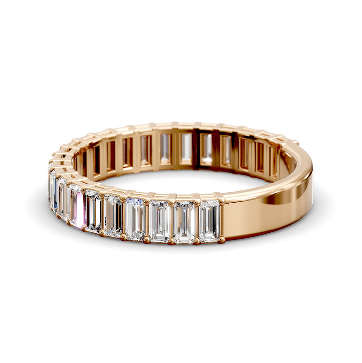 Baguette diamond eternity band in a double gallery three-quarter design