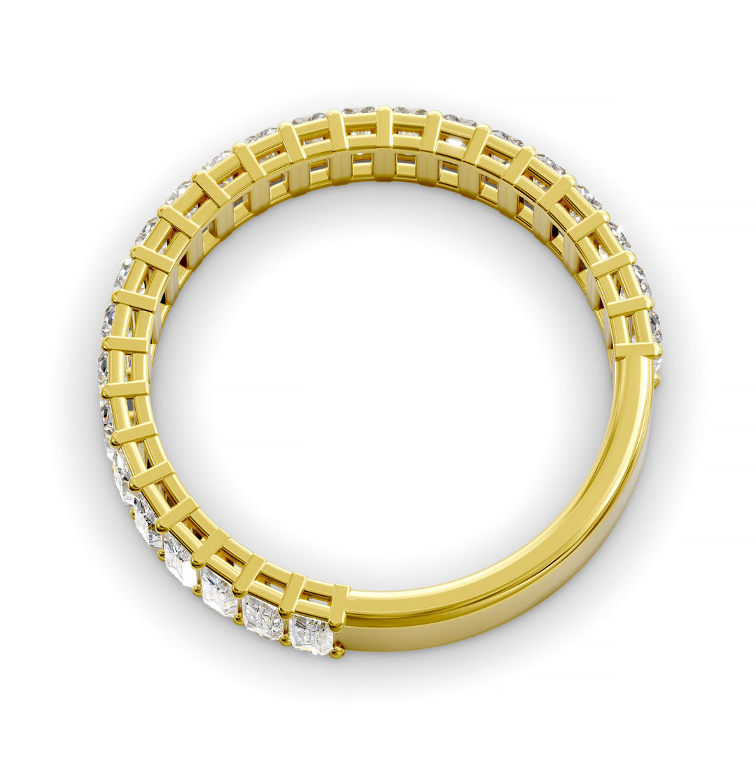 Baguette diamond eternity band in a double gallery three-quarter design
