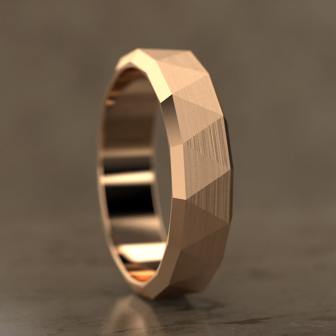 faceted geometric band with brushed triangular pattern