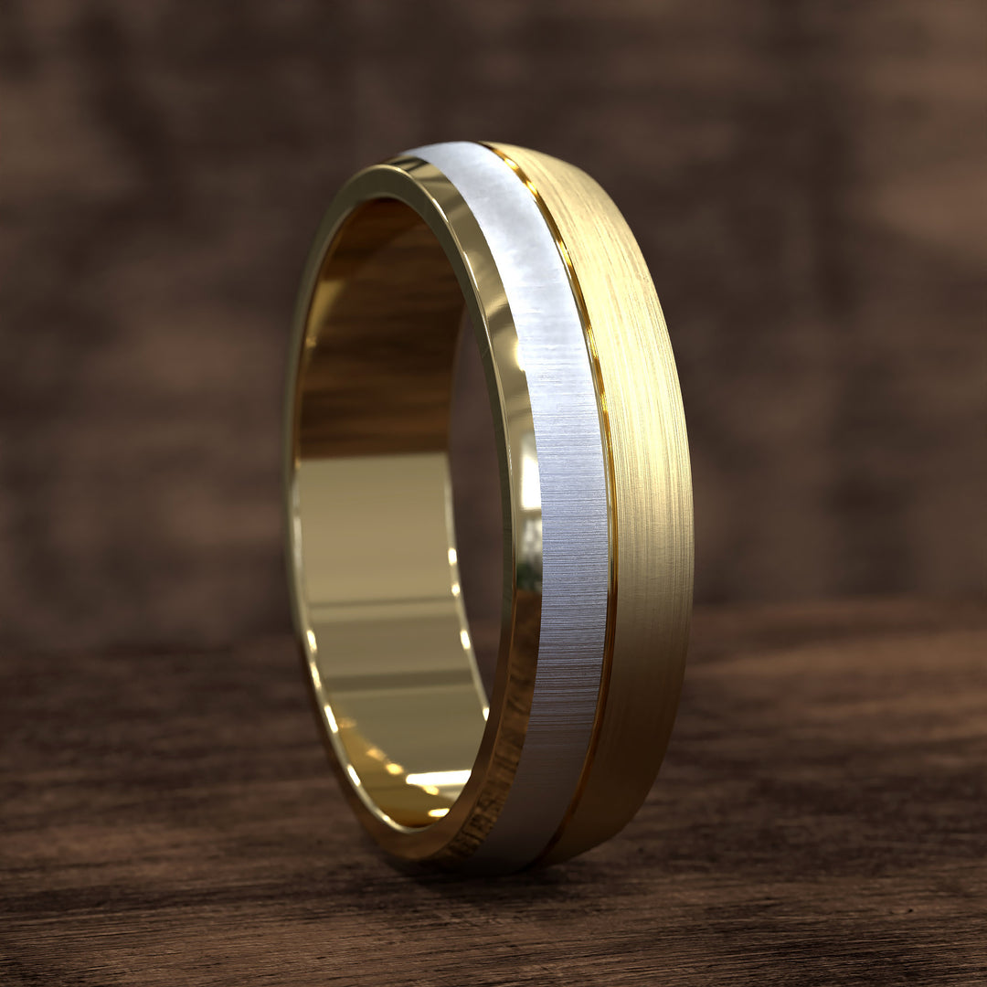 two-tone domed band with opposing brushed finishes