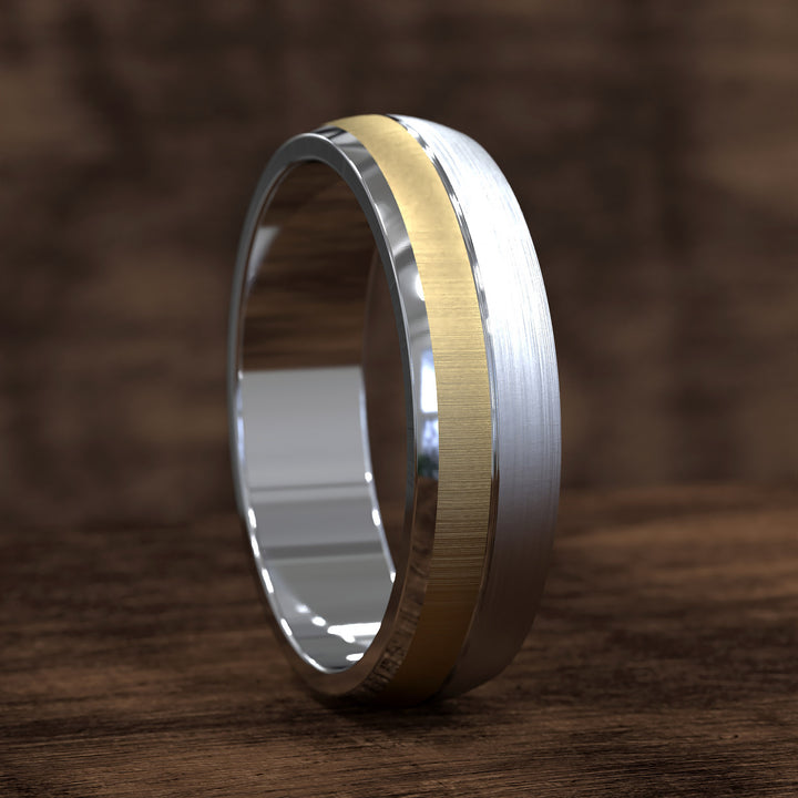 two-tone domed band with opposing brushed finishes