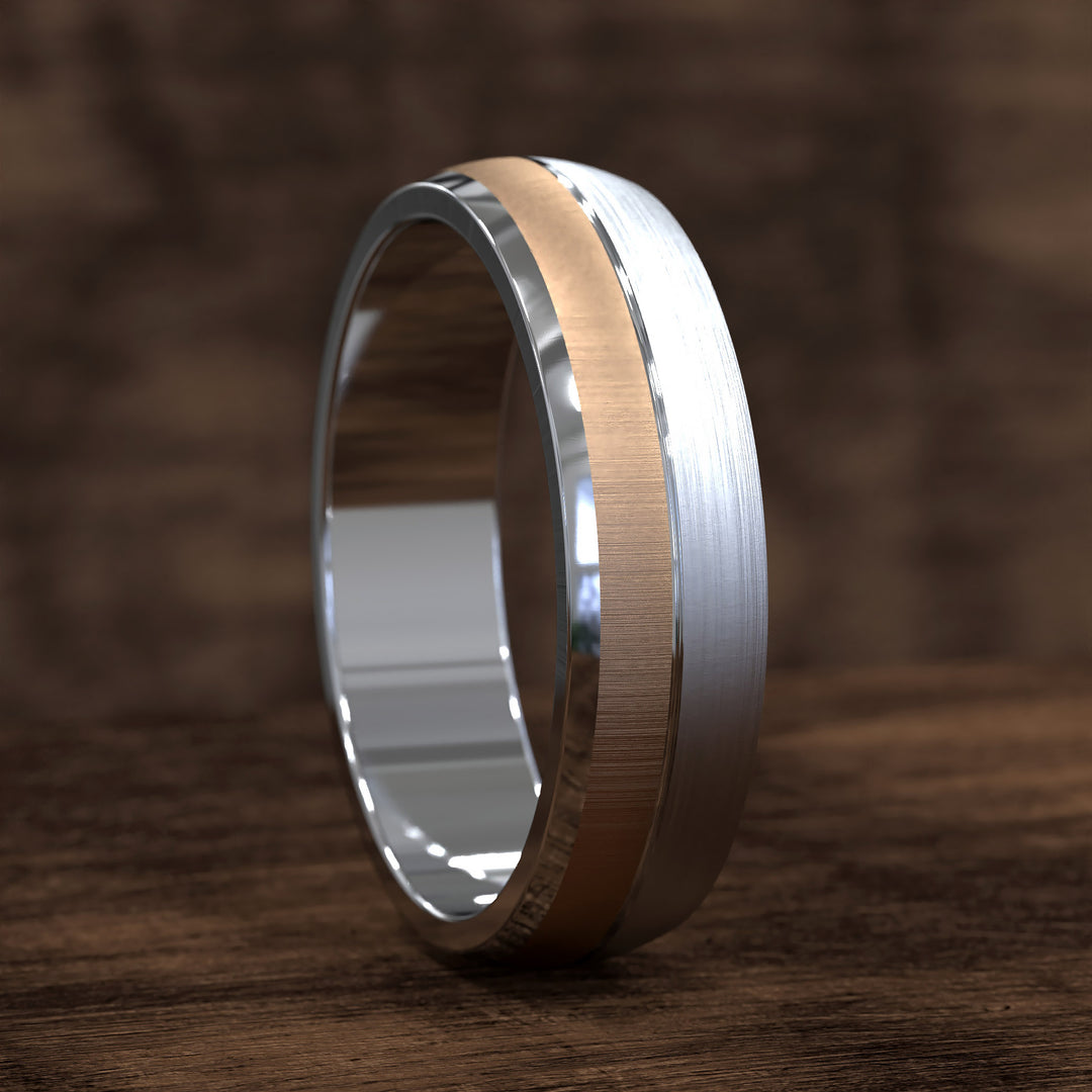 two-tone domed band with opposing brushed finishes