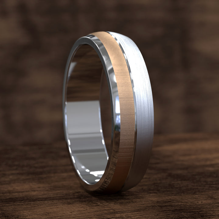 two-tone domed band with opposing brushed finishes