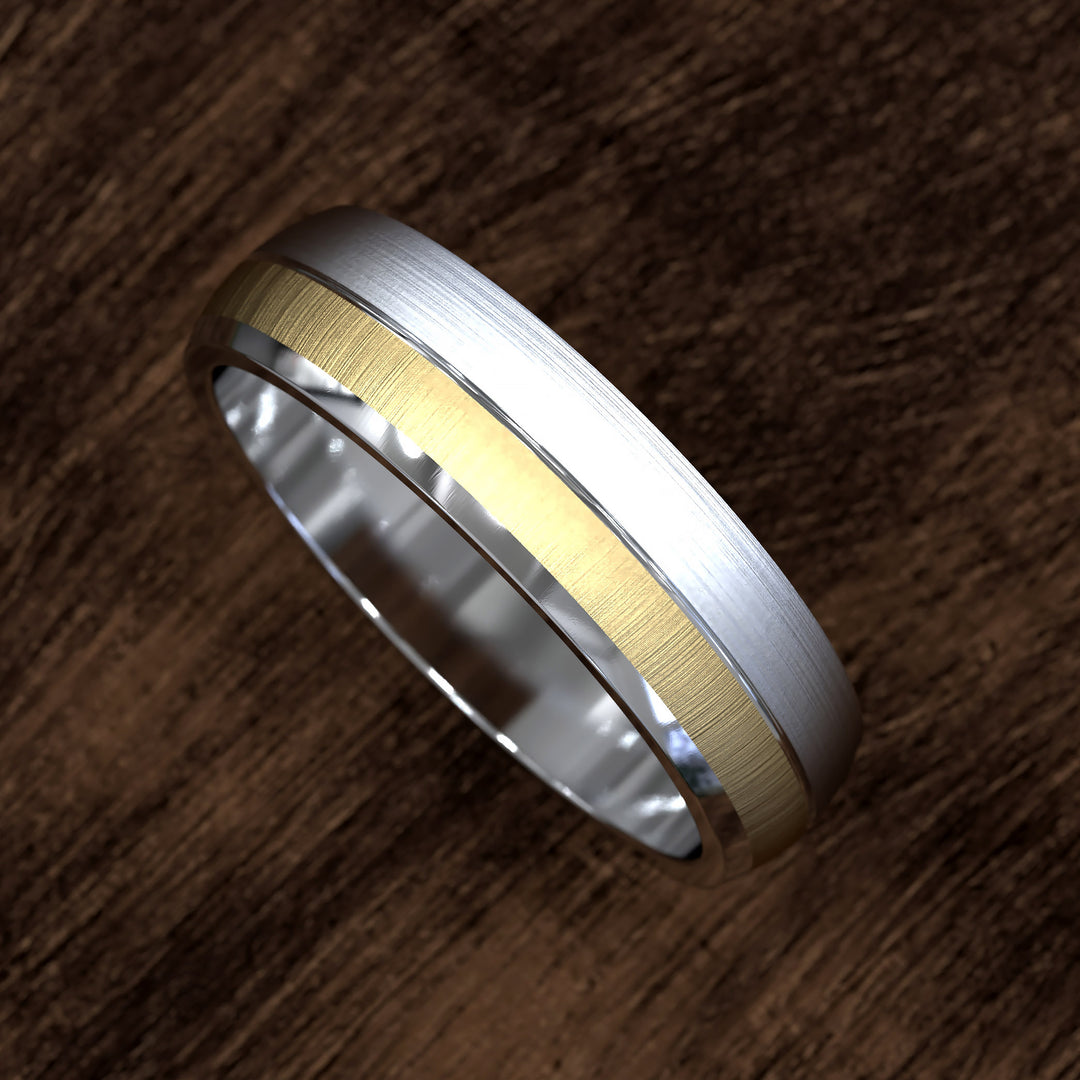 two-tone domed band with opposing brushed finishes