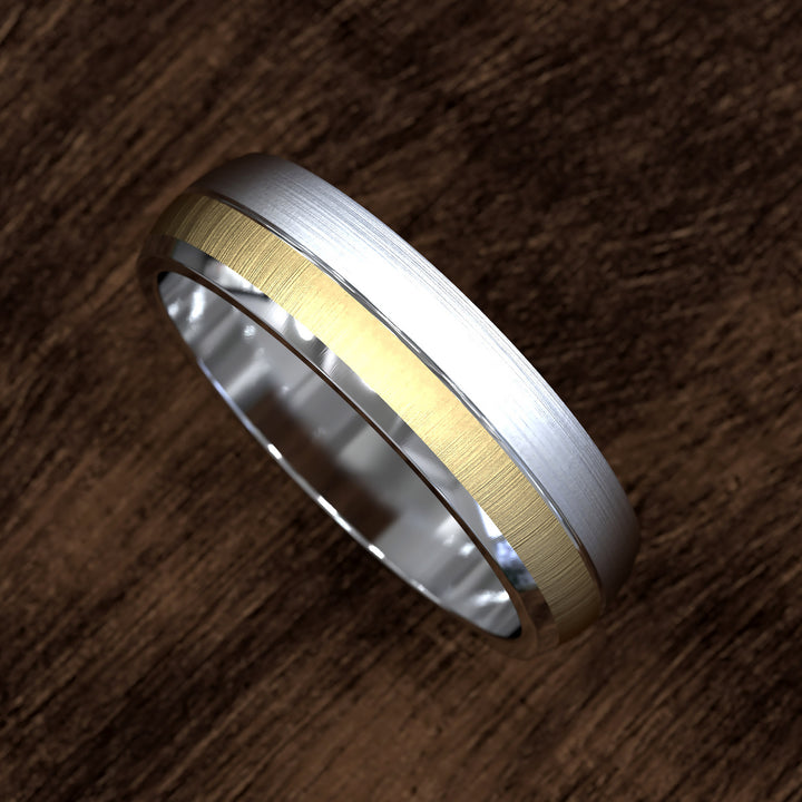 two-tone domed band with opposing brushed finishes