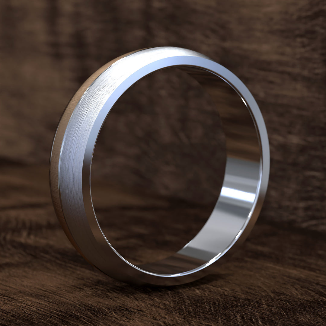 two-tone domed band with opposing brushed finishes