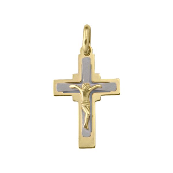 Elegant Two-Tone Crucifix Cross Pendant 18K Gold | CET-N1230