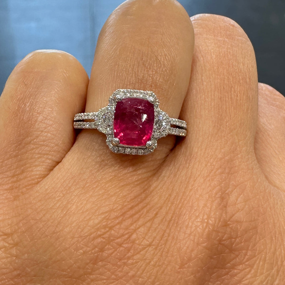 Unheated natural ruby and diamond ring in 14K gold