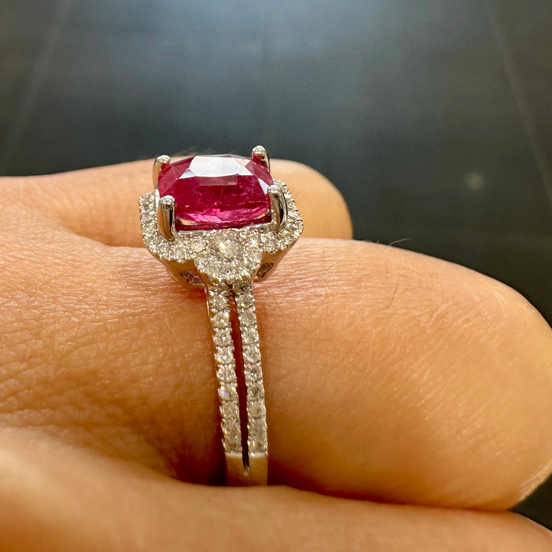 Unheated natural ruby and diamond ring in 14K gold