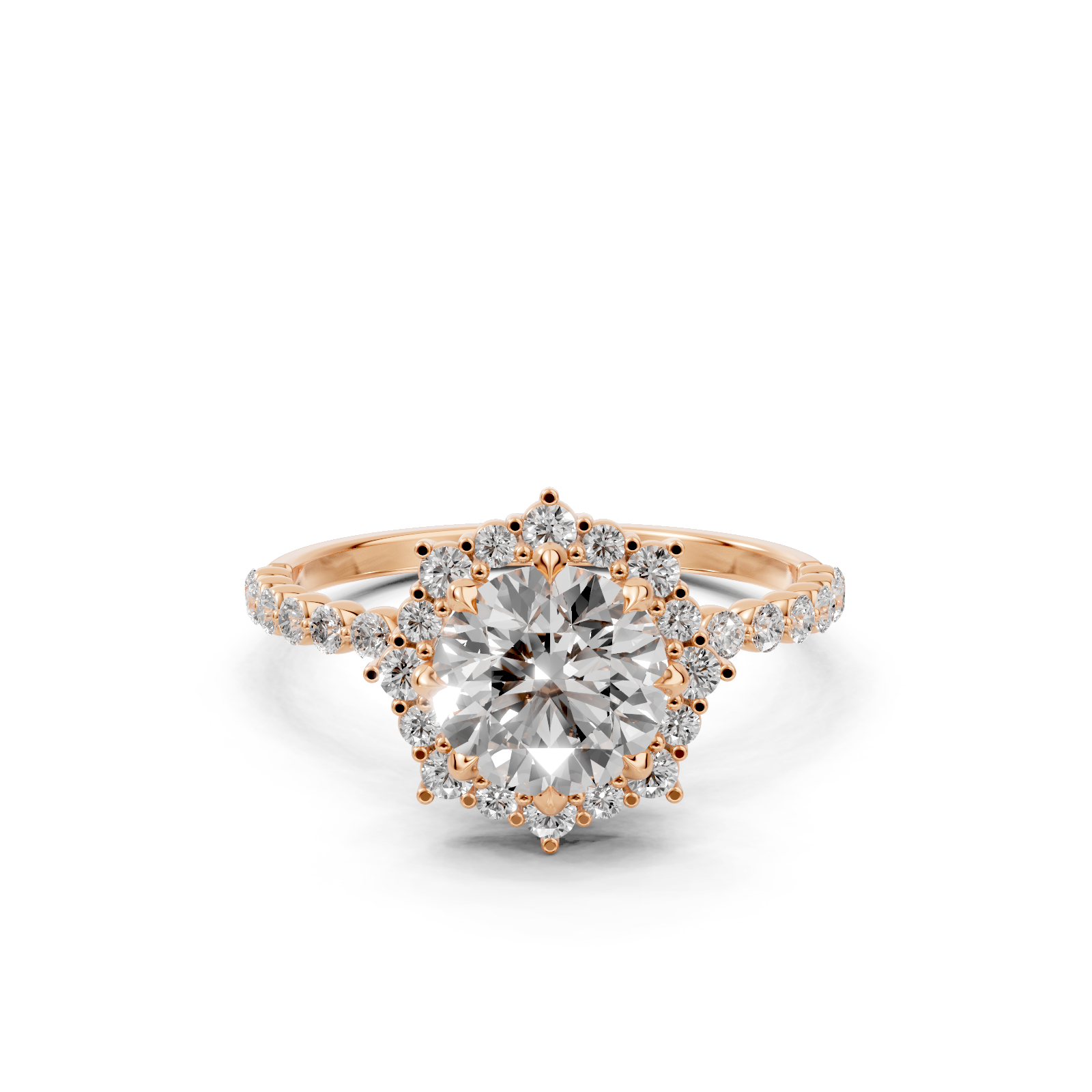 1 CT Round Moissanite Halo Engagement Ring, 14K White Gold