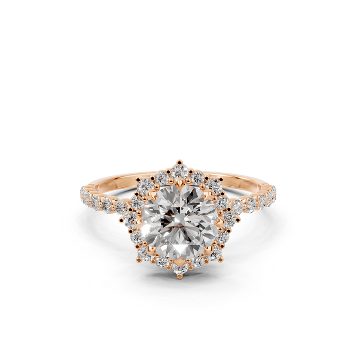 1 CT Round Moissanite Halo Engagement Ring, 14K White Gold